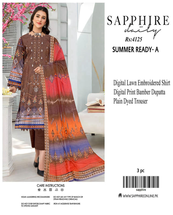 Sapphire Embroidered 3-Piece Unstiched