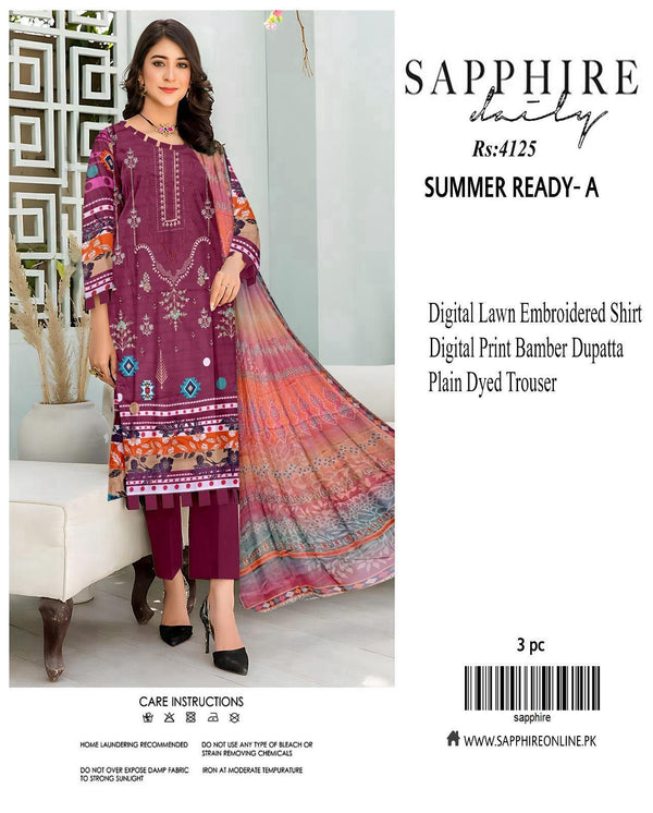 Sapphire Embroidered 3-Piece Unstiched