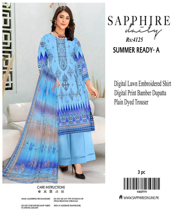 Sapphire Embroidered 3-Piece Unstiched