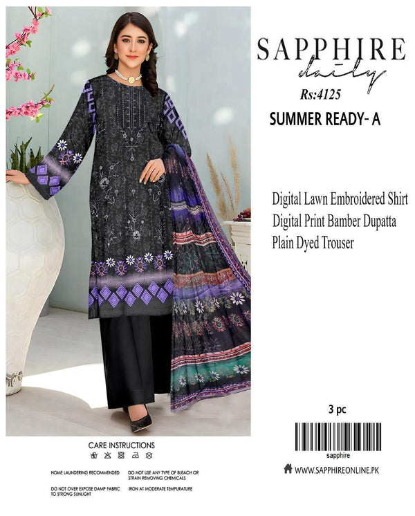 Sapphire Embroidered 3-Piece Unstiched